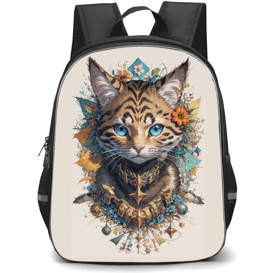 Cat Backpack StudentPack - Cat Wearing Ornaments Portrait On Beige Background
