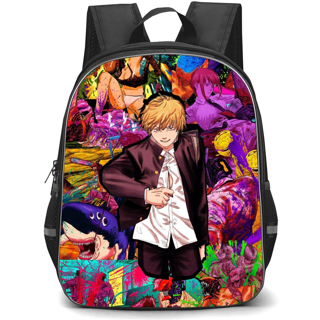 Chainsaw Man Denji Backpack StudentPack - Denji Portrait Pop Art On Battle Background