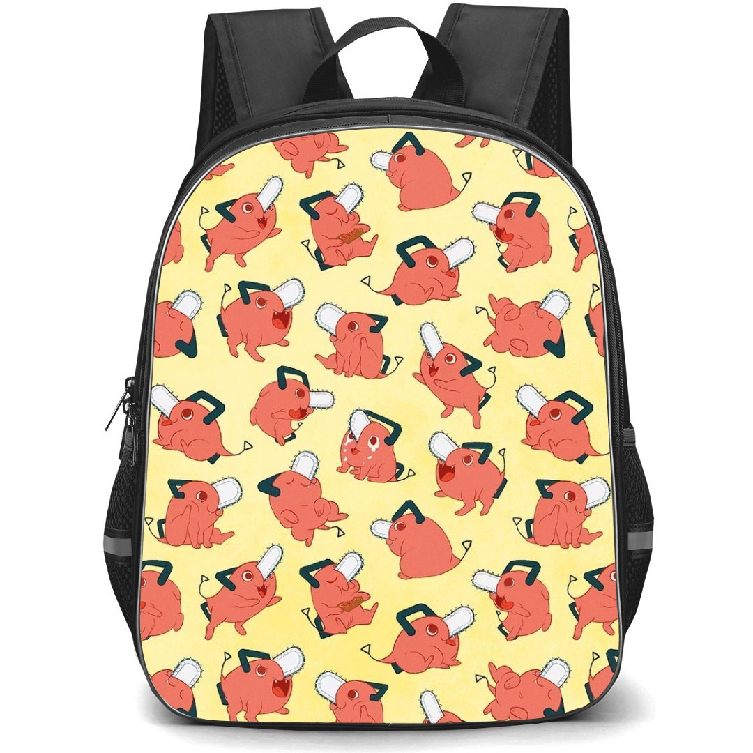 Chainsaw Man Pochita Backpack StudentPack - Pochita Pattern Art On Yellow Background