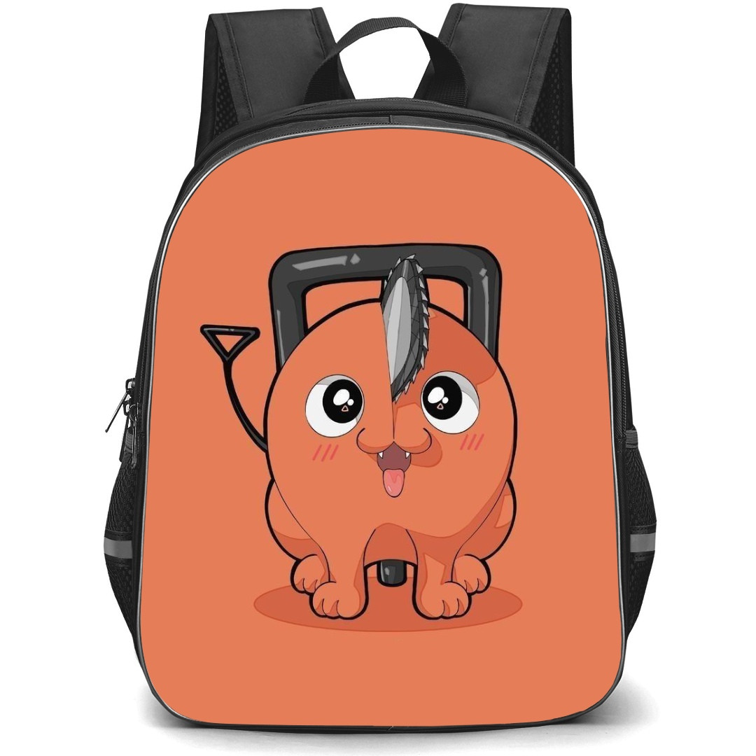Chainsaw Man Pochita Backpack StudentPack - Pochita Portrait On Orange Background