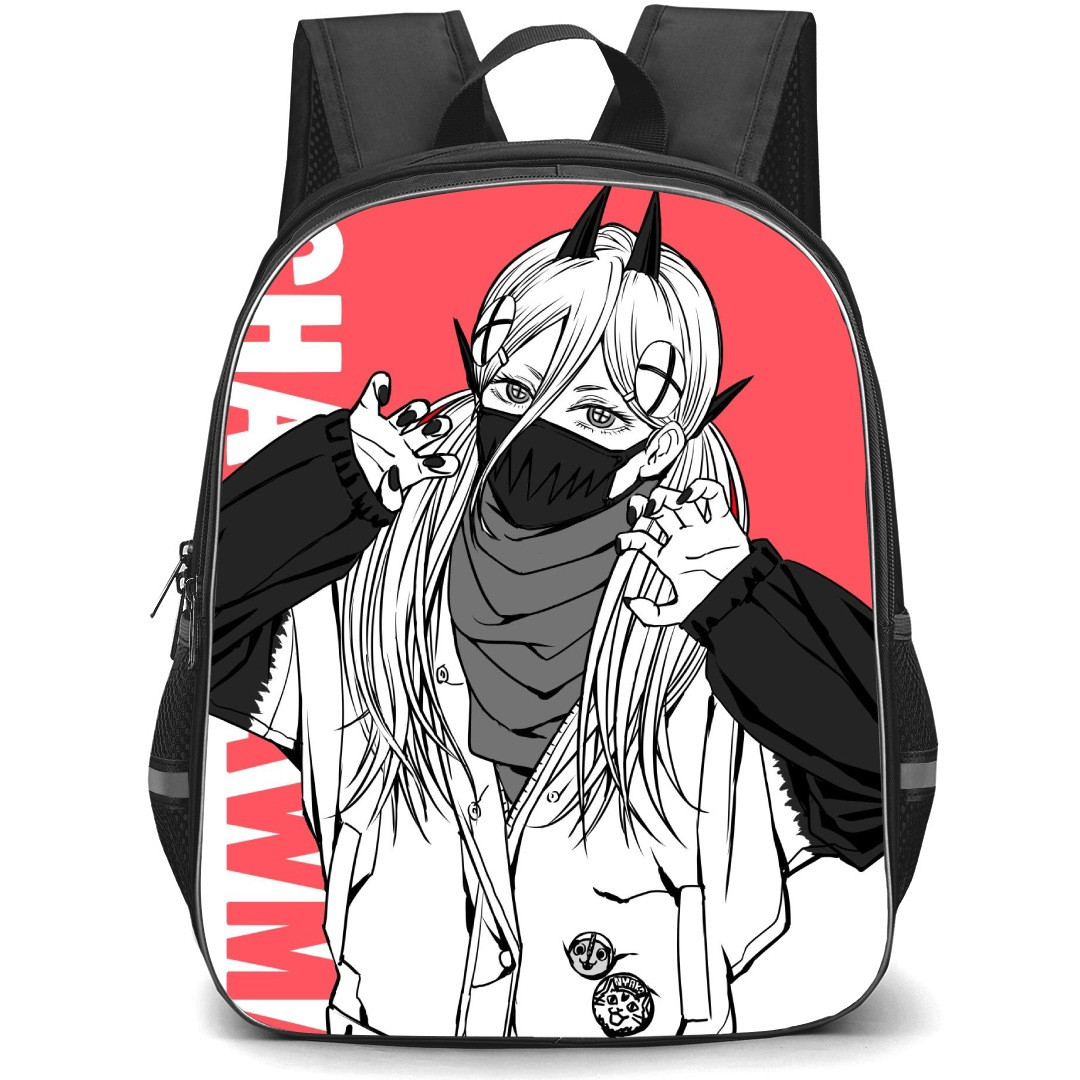 Chainsaw Man Power Backpack StudentPack - Power Portrait Comic Art On Red Background