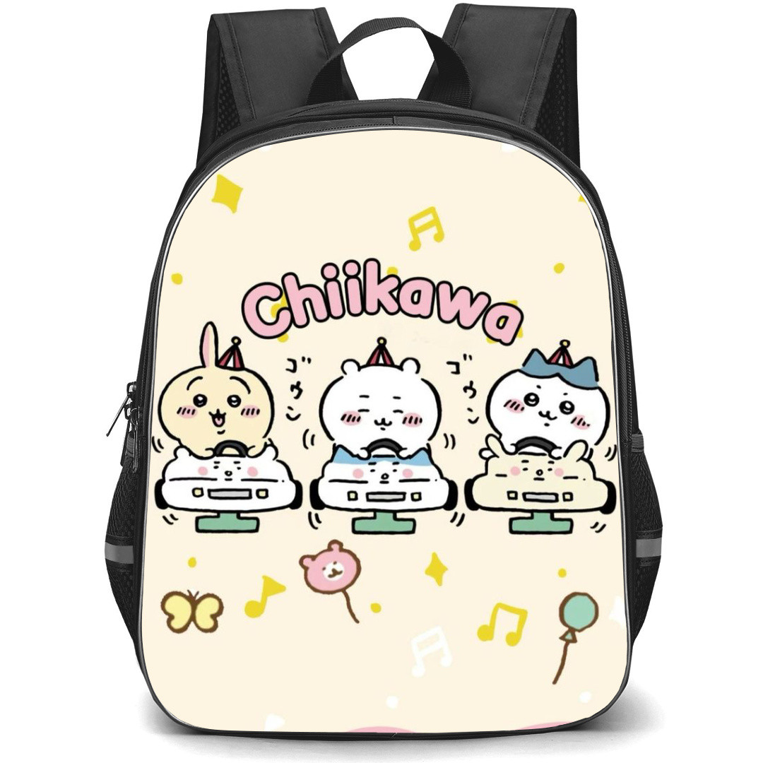 Chiikawa Backpack StudentPack - Chiikawa 03 Cuties Enjoy Driving Art with Cream Pattern Background