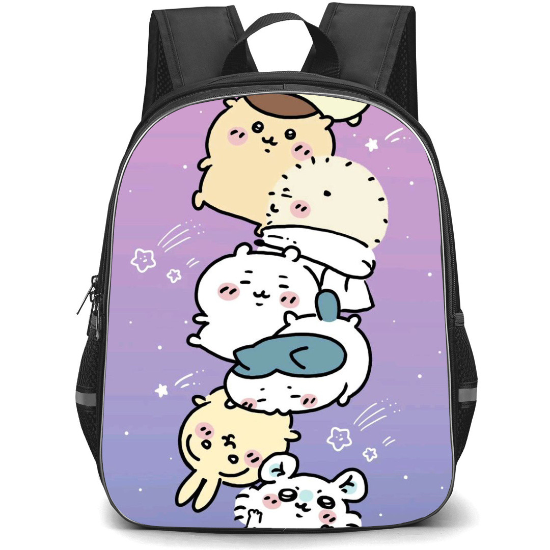 Chiikawa Backpack StudentPack - Chiikawa All Chibi in One Row with Purple Pattern Background