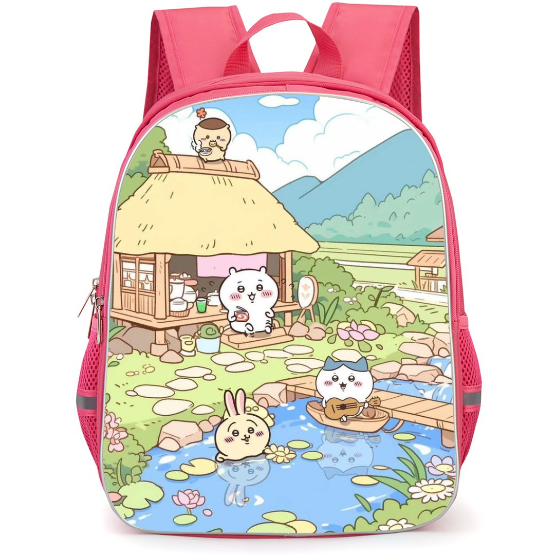 Chiikawa Backpack StudentPack - Chiikawa Cartoon Chibi Enjoy in Pool with Guitar Wall Art