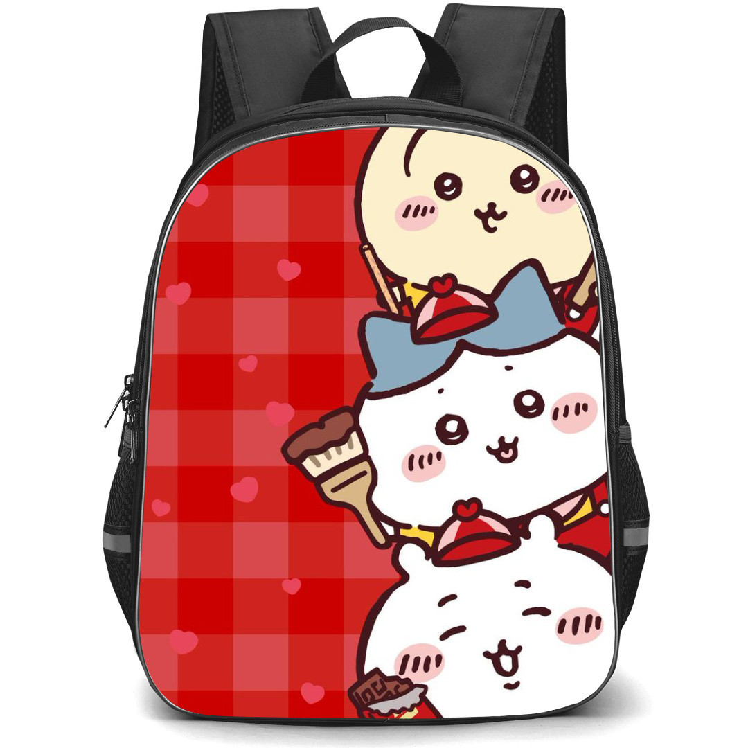 Chiikawa Backpack StudentPack - Chiikawa Characters Enjoy Chocolate with Red Check Background