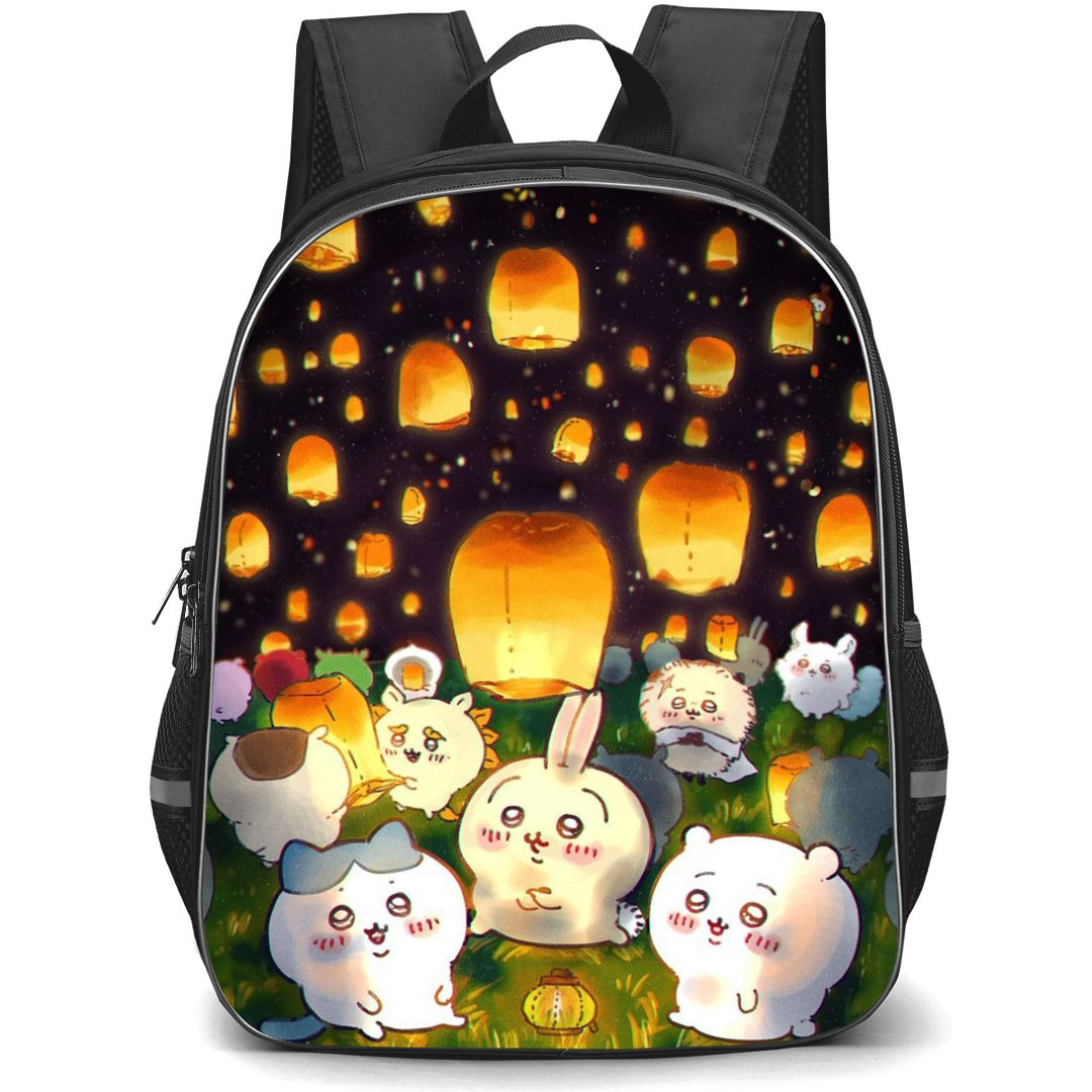 Chiikawa Backpack StudentPack - Chiikawa Chibi Cartoons Flying the Sky Lanterns at Night