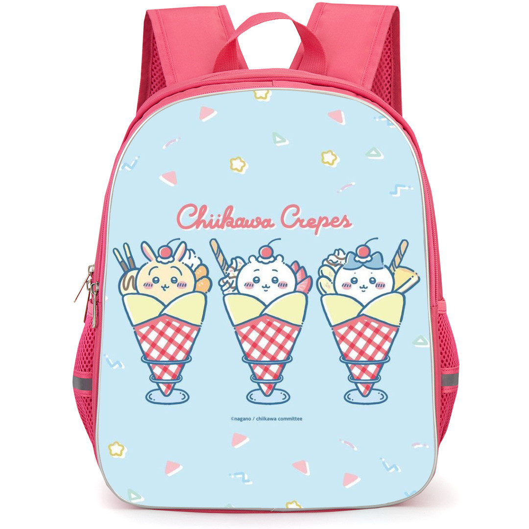 Chiikawa Backpack StudentPack - Chiikawa Crepes Characters in Icecram with Blue Background