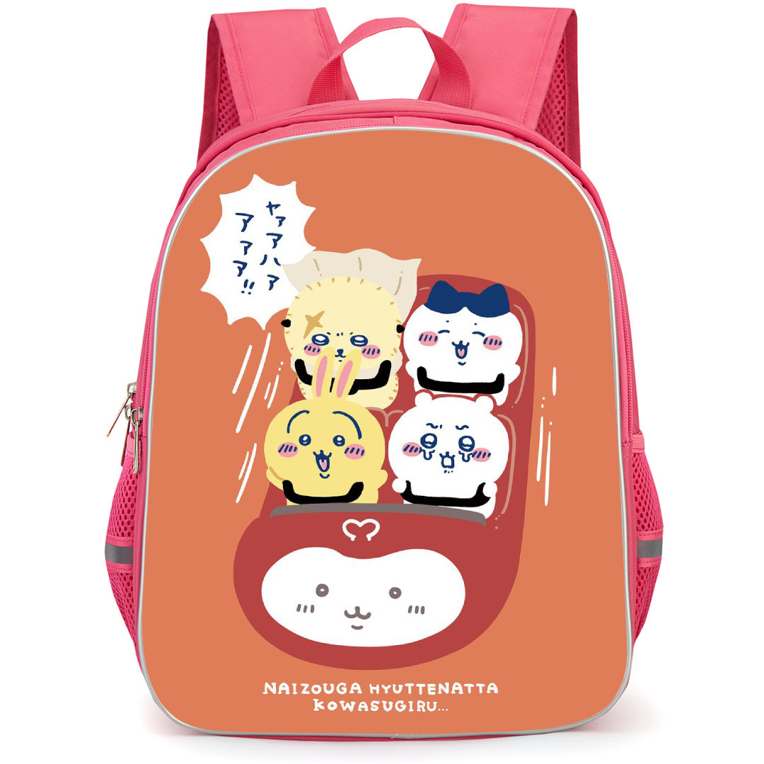 Chiikawa Backpack StudentPack - Chiikawa Cuties Enjoy Riding Together with Brown Background