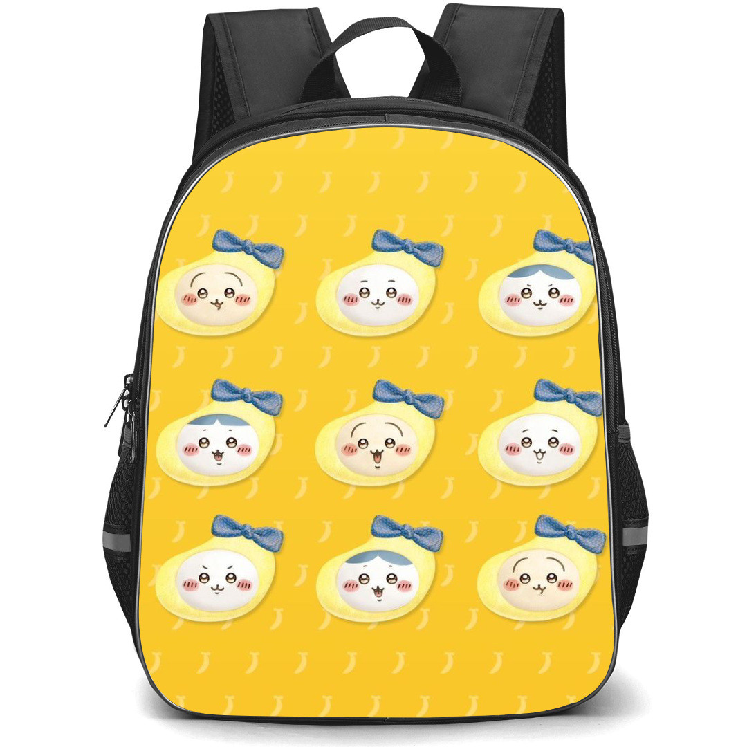 Chiikawa Backpack StudentPack - Chiikawa Nine Cute Characters with Rain Yellow Pattern Background