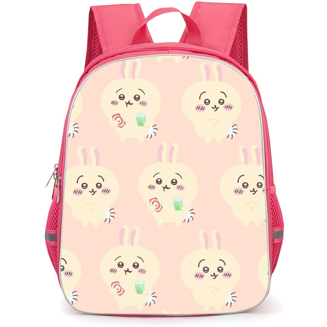 Chiikawa Rabbit Backpack StudentPack - Rabbit Eat Something WallArt with Pink Background