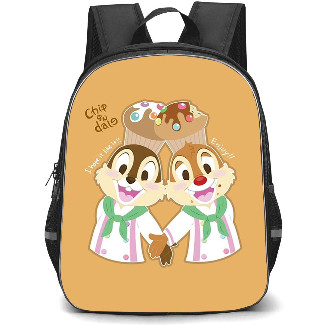 Chip N Dale Backpack StudentPack - Chip N Dale Chef Illustration Art On Brown Background