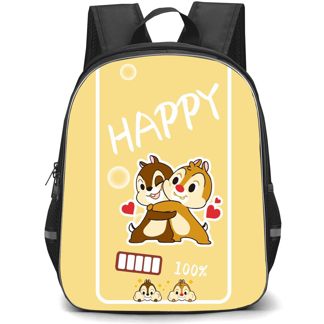 Chip N Dale Backpack StudentPack - Chip N Dale Hugging Each Other On Yellow Background