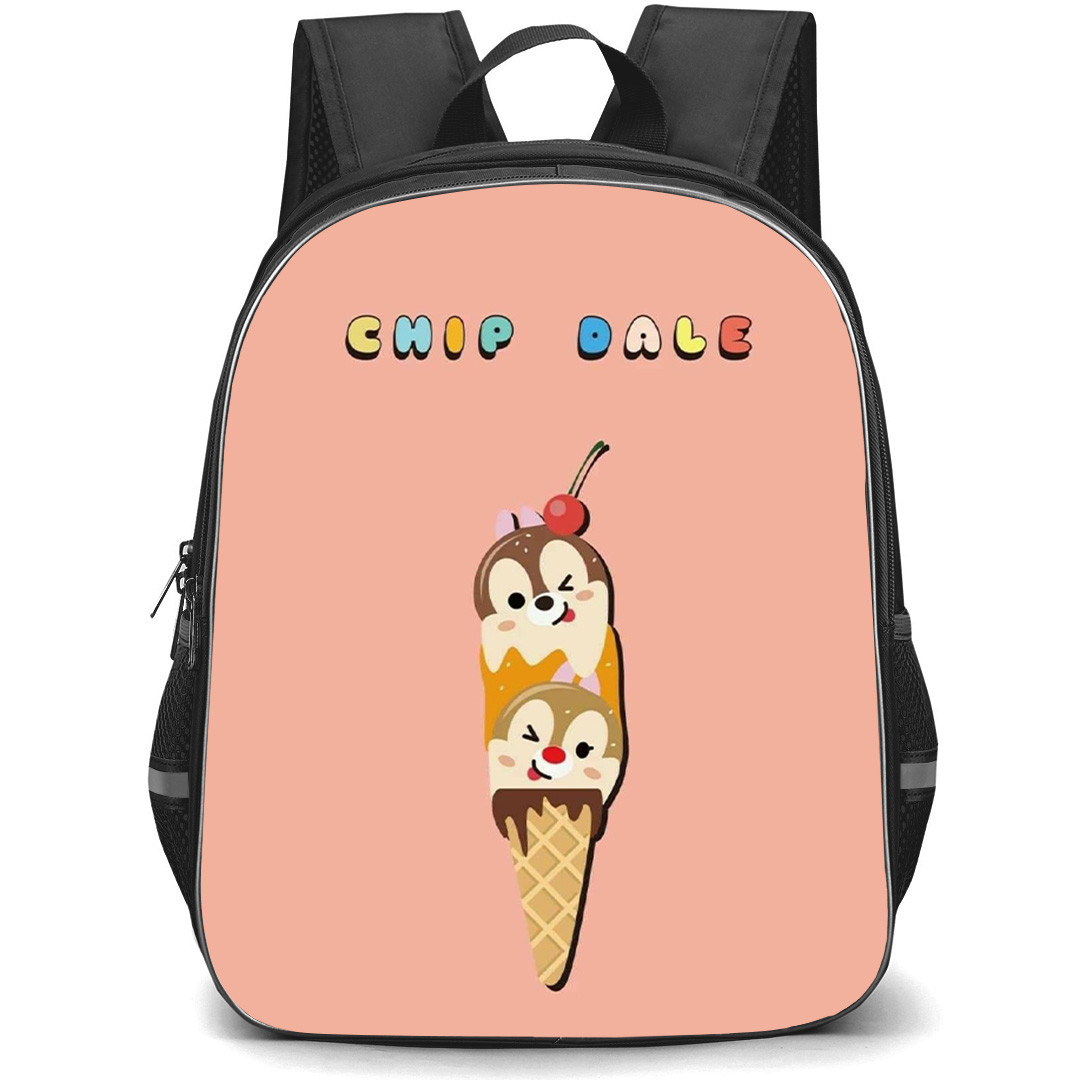Chip N Dale Backpack StudentPack - Chip N Dale Ice Cream On Pink Background