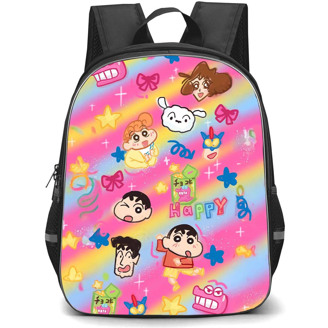 Crayon Shin-Chan Backpack StudentPack - Crayon Shin-Chan Characters Happy Pink Yellow Background