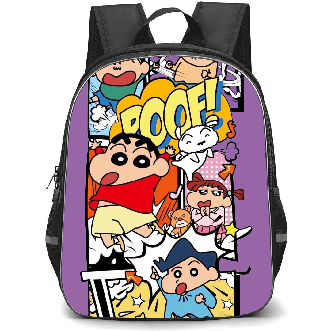 Crayon Shin-Chan Backpack StudentPack - Crayon Shin-Chan Characters Poof Comic Art On Purple Background