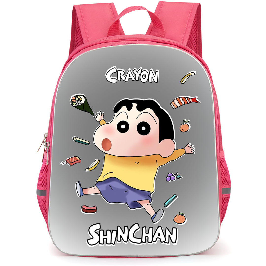 Crayon Shin-Chan Backpack StudentPack - Crayon Shin-Chan Thrown Foods Gray Background
