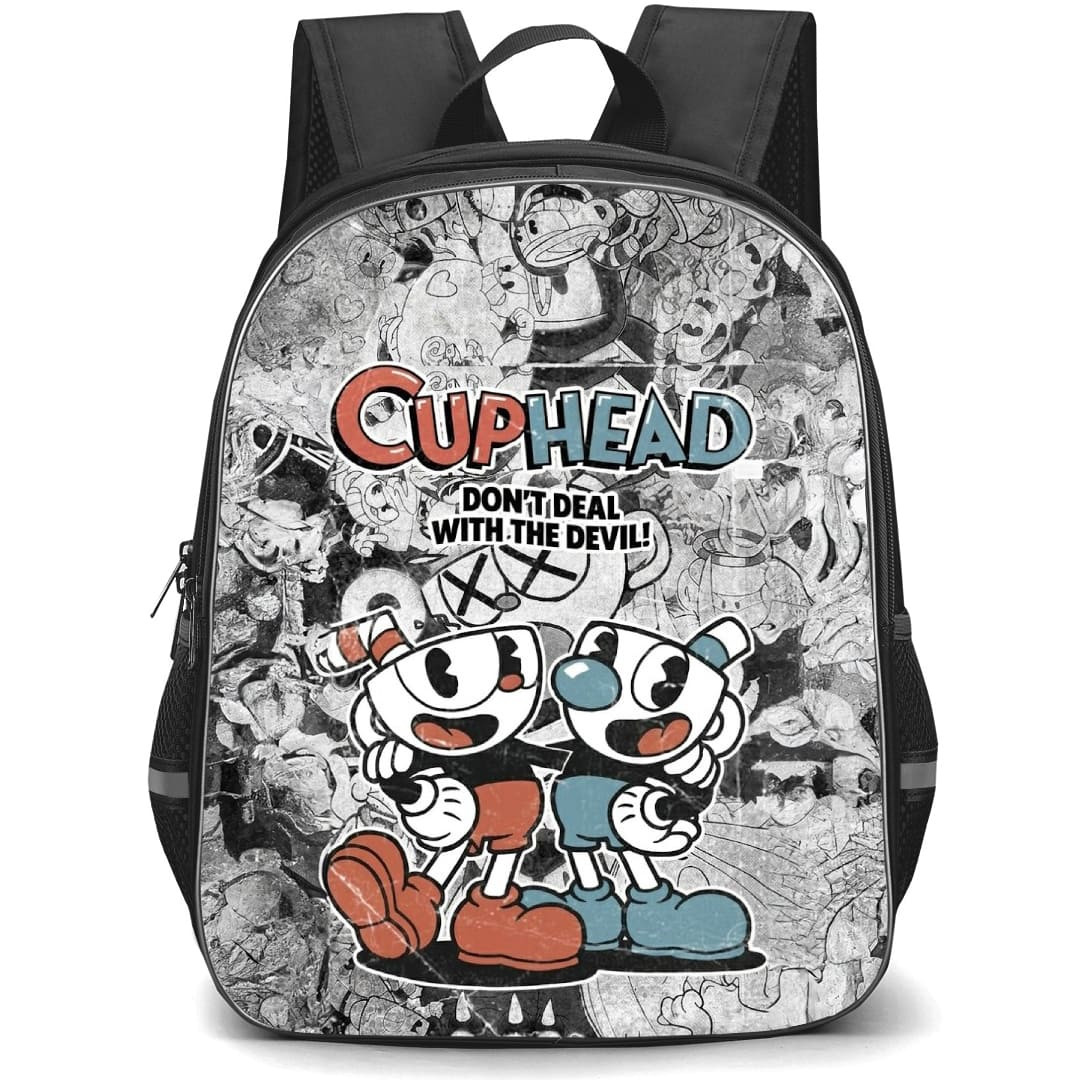 Cuphead Backpack School Bag StudentPack - Cuphead Retro Collage Background Poster