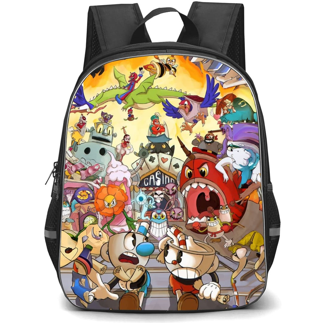 Cuphead Backpack School Bag StudentPack - Cuphead Running From Foes Poster