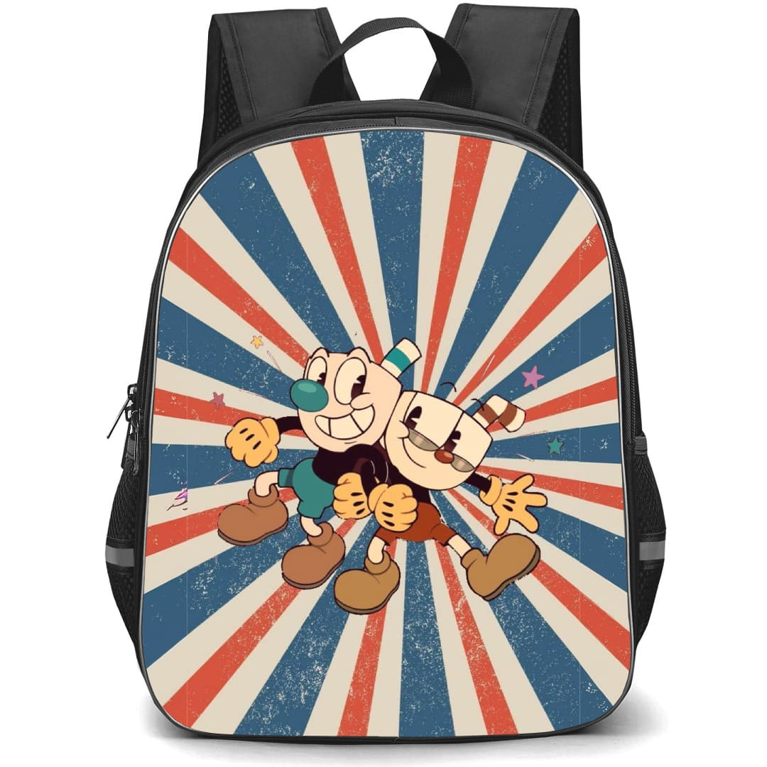 Cuphead Backpack School Bag StudentPack - Cuphead Striped Background Retro Poster