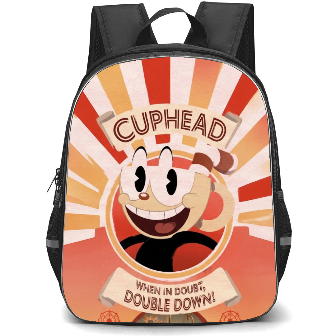 Cuphead Backpack School Bag StudentPack - Cuphead When In Doubt Double Down Phrase Poster
