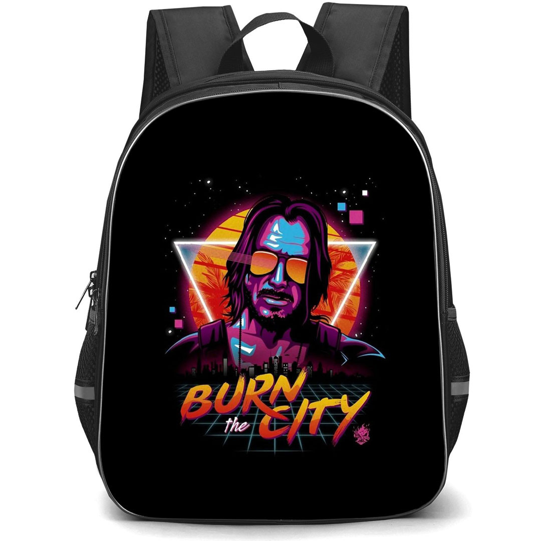Cyberpunk 2077 Johnny Silverhands Backpack StudentPack - Johnny Silverhands Burn The City PopArt Black Background