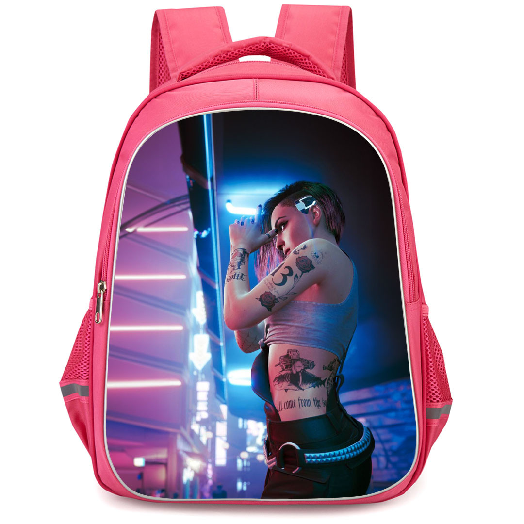Cyberpunk 2077 Judy Alvarez Backpack StudentPack - Judy Alvarez Standing Under Neon Light