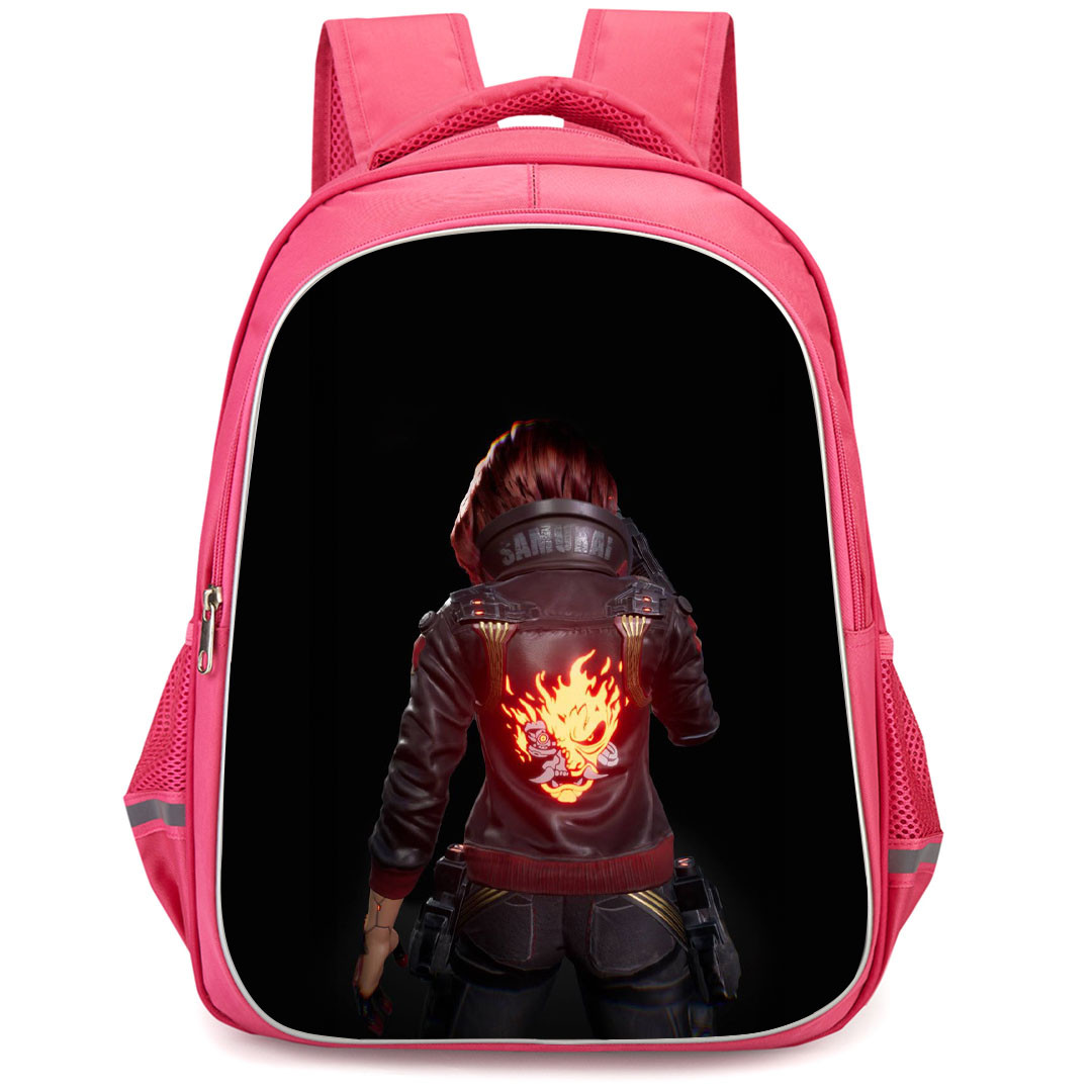 Cyberpunk 2077 Backpack StudentPack - Cyberpunk 2077 V Standing Back Samurai Avatar Burning