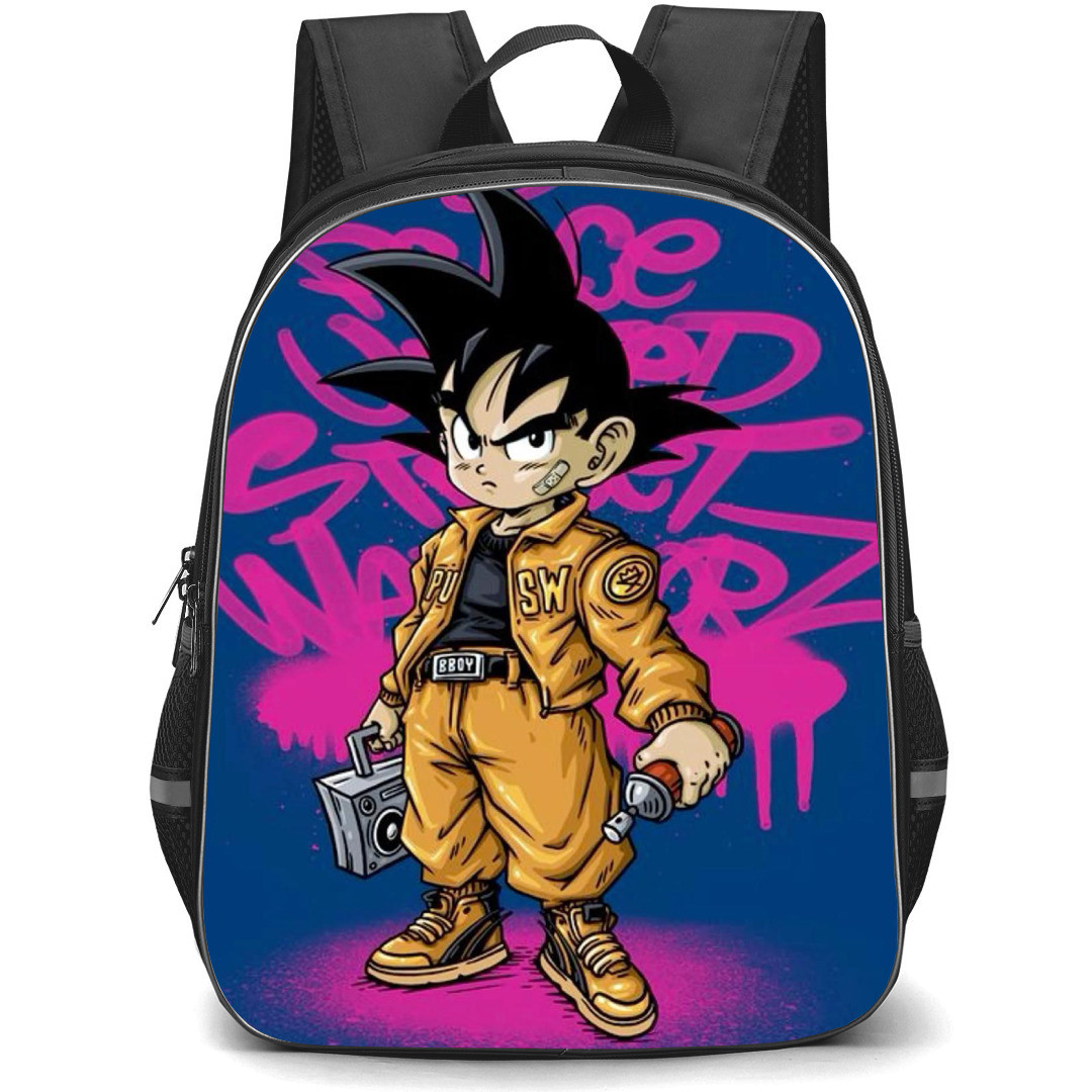 Dragon Ball Kid Goku Backpack StudentPack - Kid Goku Spray Painting On Blue Background