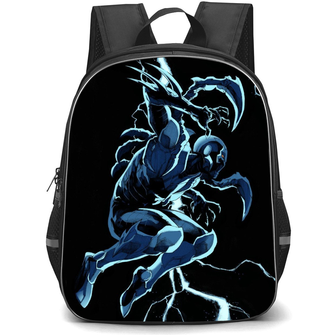 Blue Beetle Backpack StudentPack - Blue Beetle Jumping Side Portrait On Black Background Comic Art