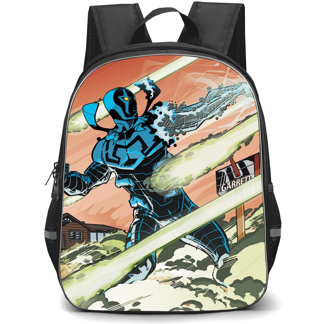 Blue Beetle Backpack StudentPack - Blue Beetle Side Portrait Attack Mode Comic Art