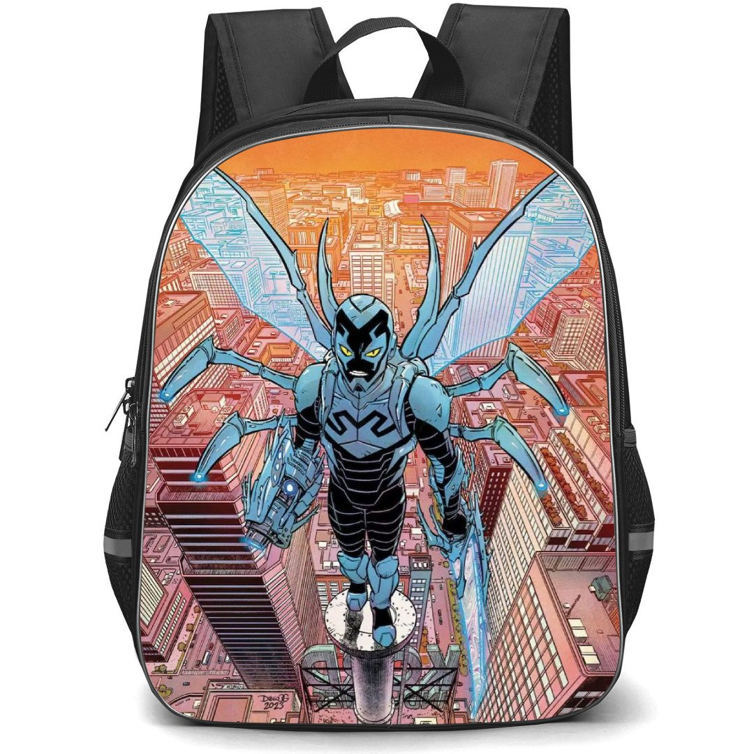 Blue Beetle Backpack StudentPack - Blue Beetle Standing Attack Mode Comic Art