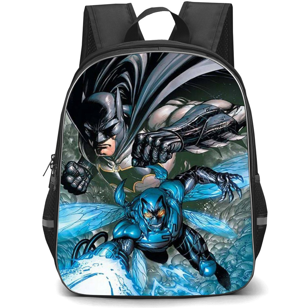 Blue Beetle Backpack StudentPack - Blue Beetle And Batman Attack Mode Comic Art