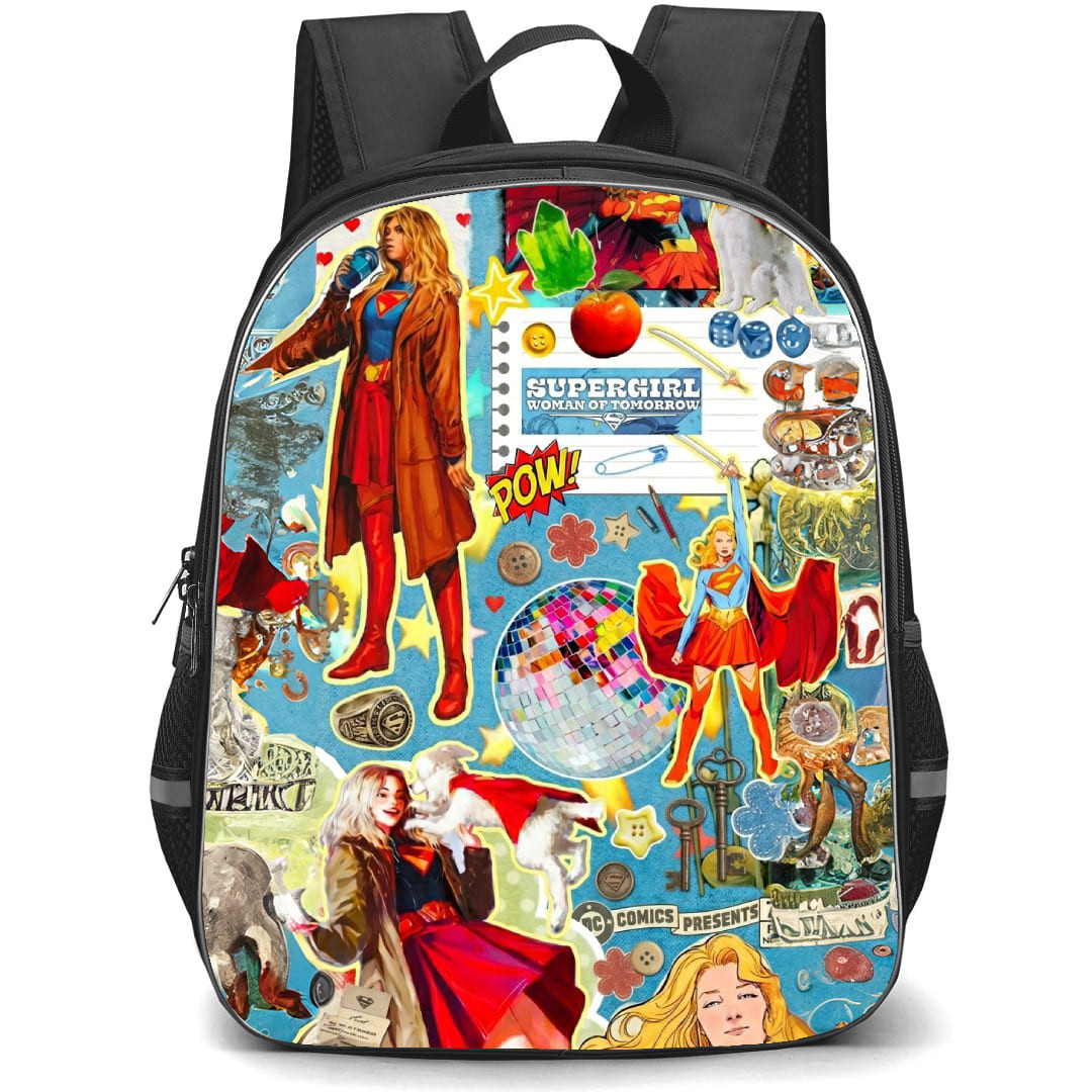 Supergirl Backpack School Bag StudentPack - Supergirl Cartoon Art Collage Sticker Poster