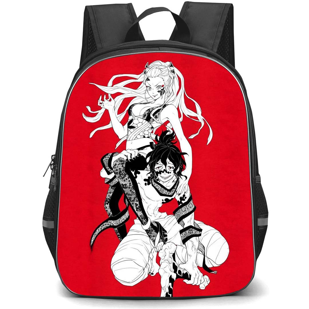 Demon Slayer Backpack StudentPack - Demon Slayer Daki And Gyutaro Manga Art Red Background