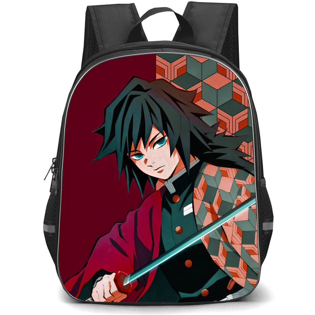 Demon Slayer Giyu Tomioka Backpack StudentPack - Giyu Tomioka Abstract Pattern Background