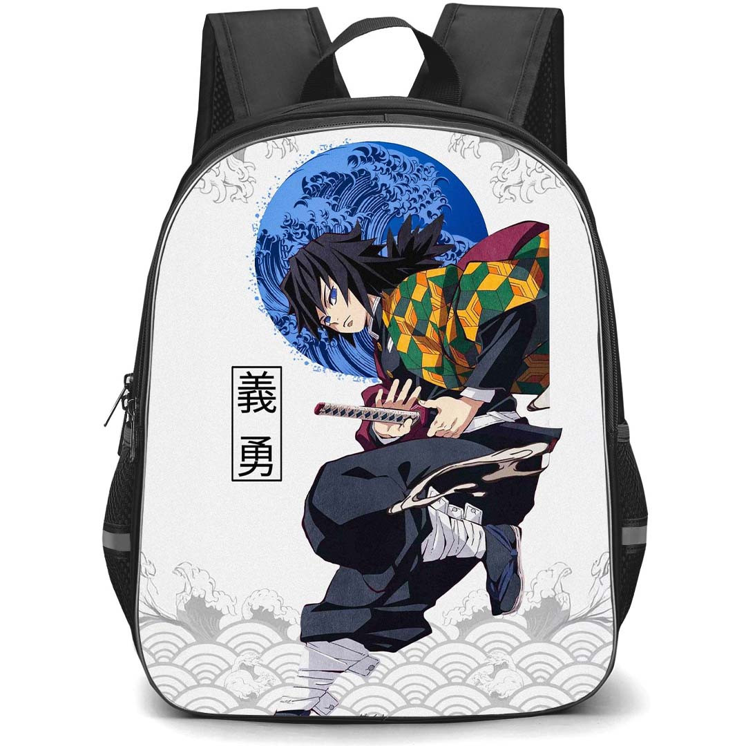 Demon Slayer Giyu Tomioka Backpack StudentPack - Giyu Tomioka Wallpaper Art Gray Background
