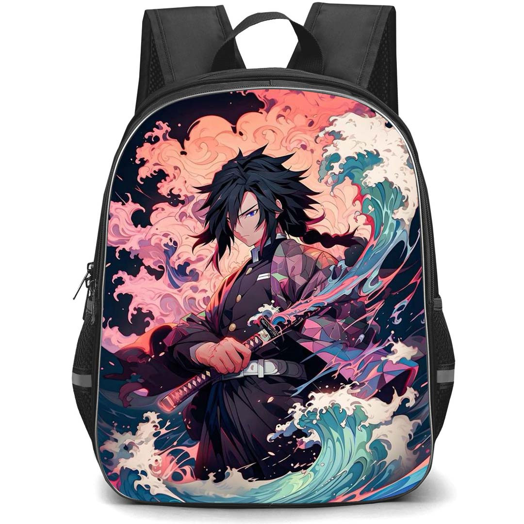 Demon Slayer Giyu Tomioka Backpack StudentPack - Giyu Tomioka Waves Background