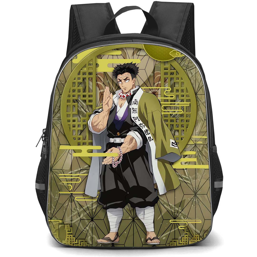 Demon Slayer Gyomei Himejima Backpack StudentPack - Gyomei Himejima Yellow Abstract Background
