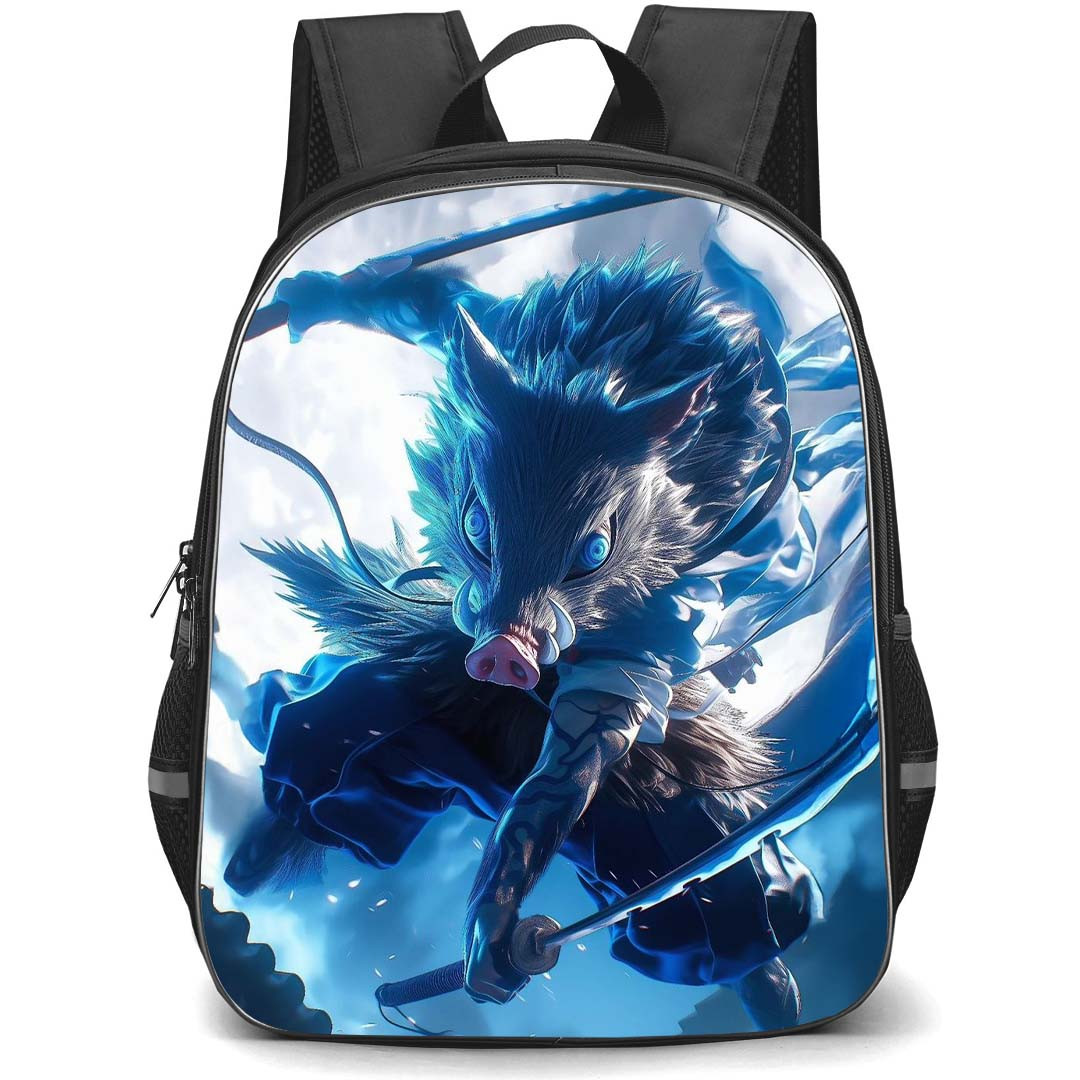 Demon Slayer Inosuke Hashibira Backpack StudentPack - Inosuke Hashibira Attacking Full Moon Background