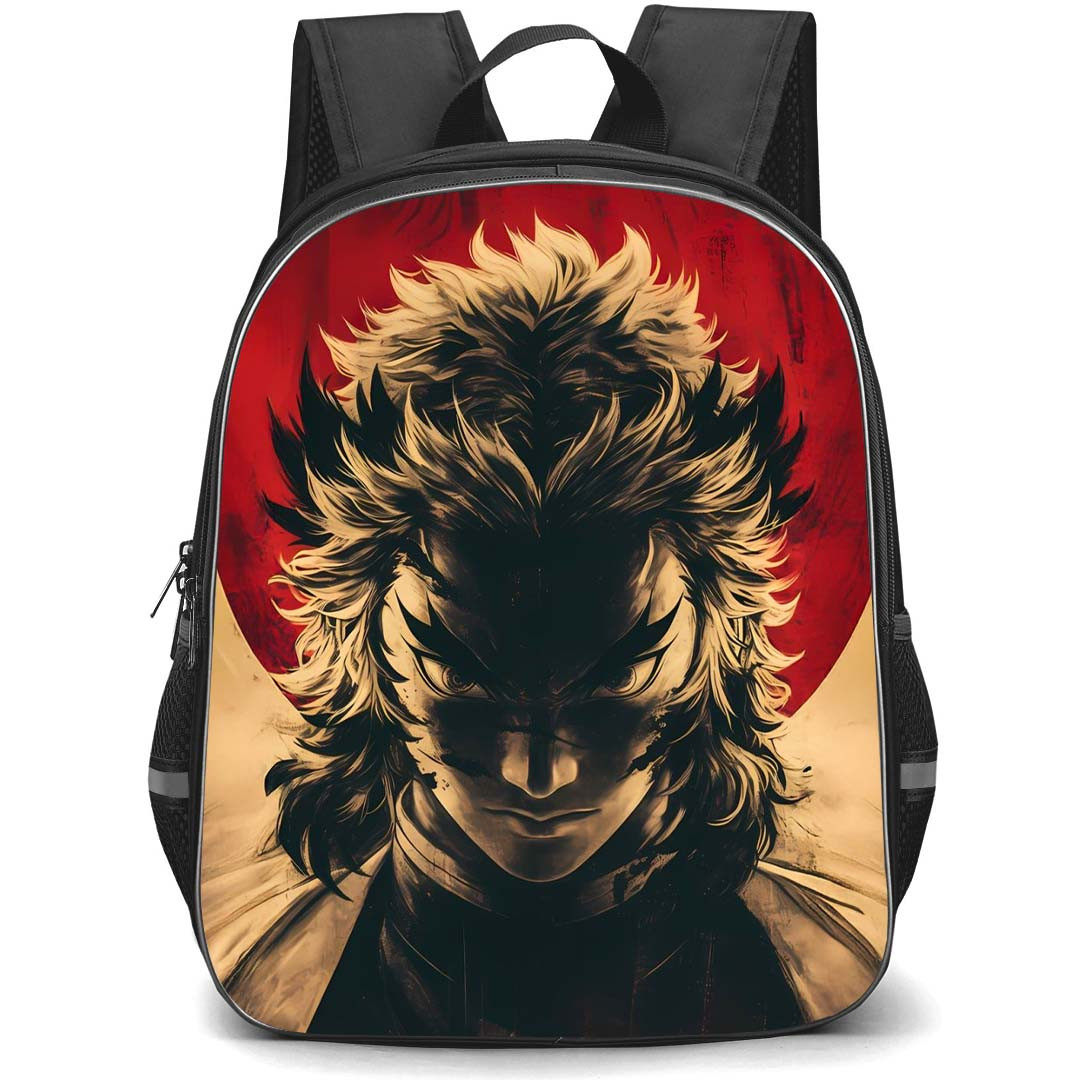 Demon Slayer Kyojuro Rengoku Backpack StudentPack - Kyojuro Rengoku Anime Art Japan Flag Background