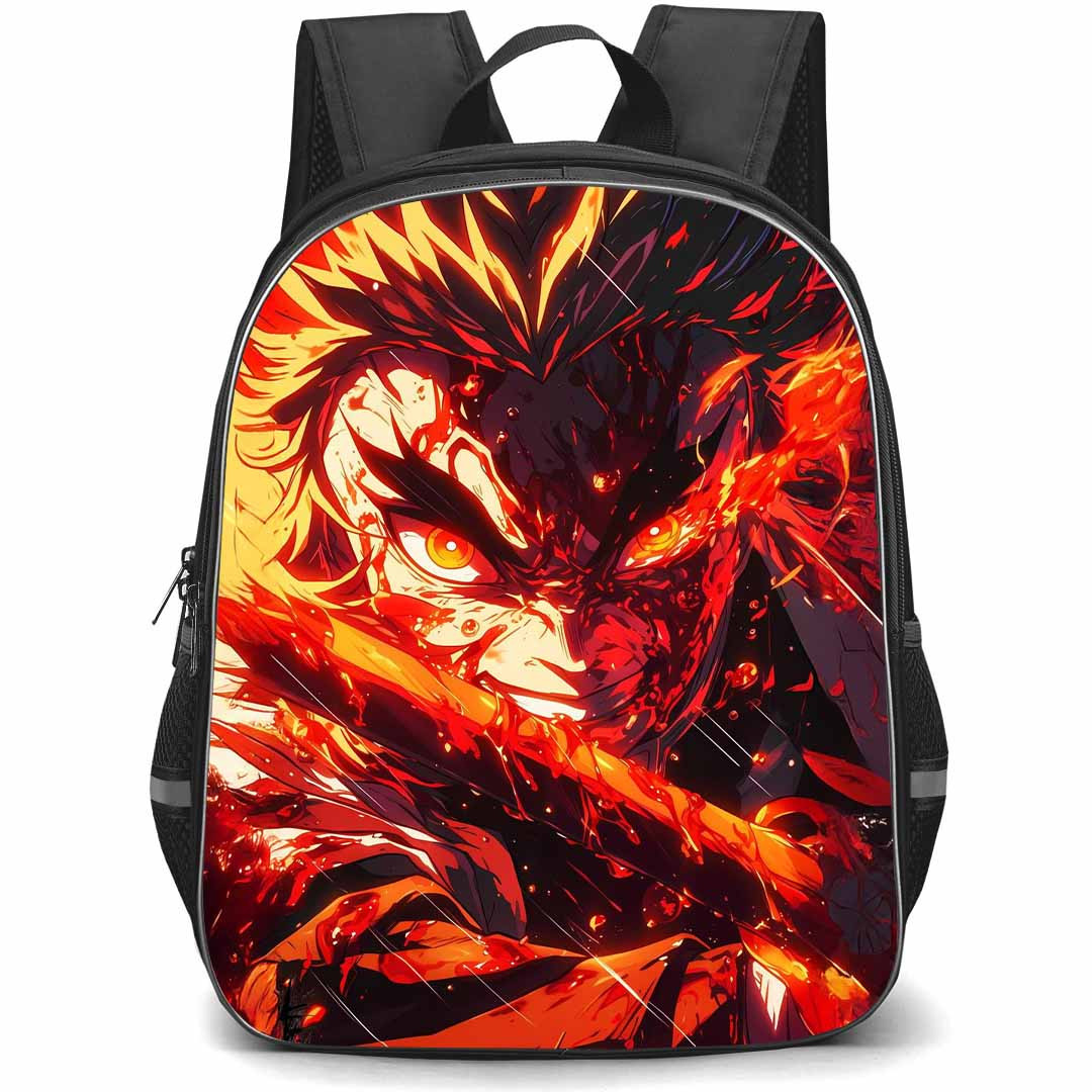 Demon Slayer Kyojuro Rengoku Backpack StudentPack - Kyojuro Rengoku Face Portrait Burning