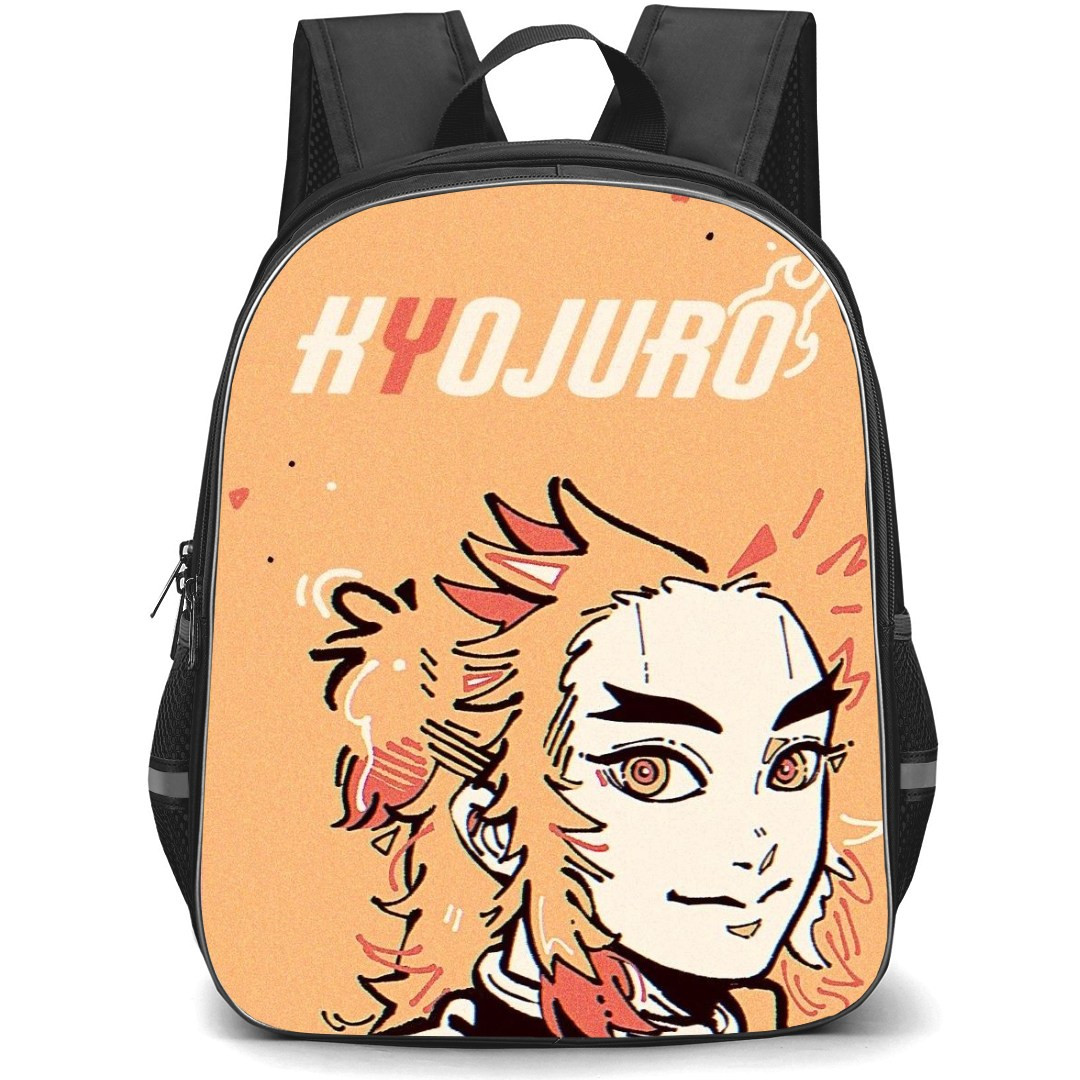 Demon Slayer Kyojuro Rengoku Backpack StudentPack - Kyojuro Rengoku Illustration On Orange Background