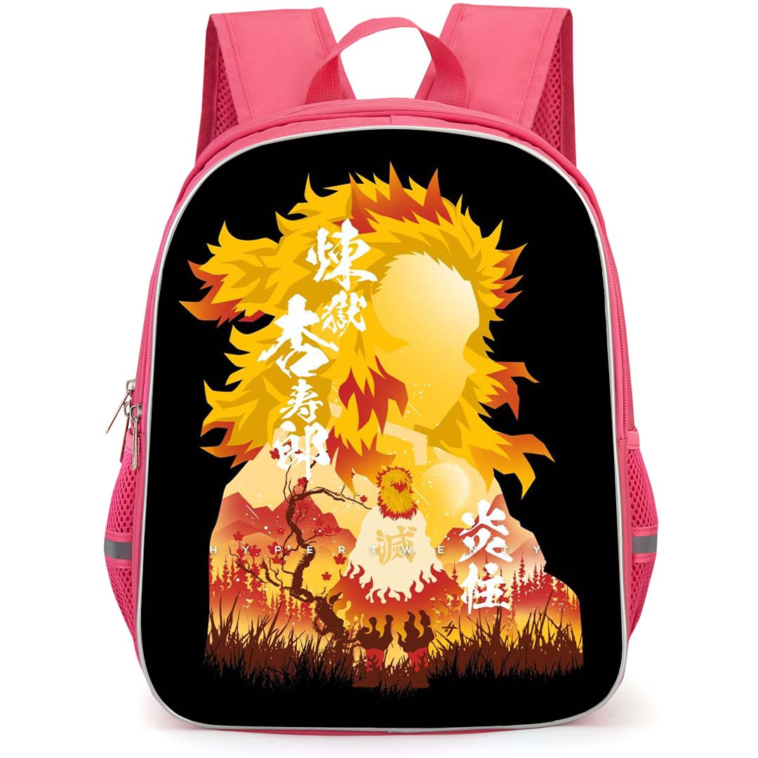 Demon Slayer Kyojuro Rengoku Backpack StudentPack - Kyojuro Rengoku Minimalist Art Sticker On Black Background