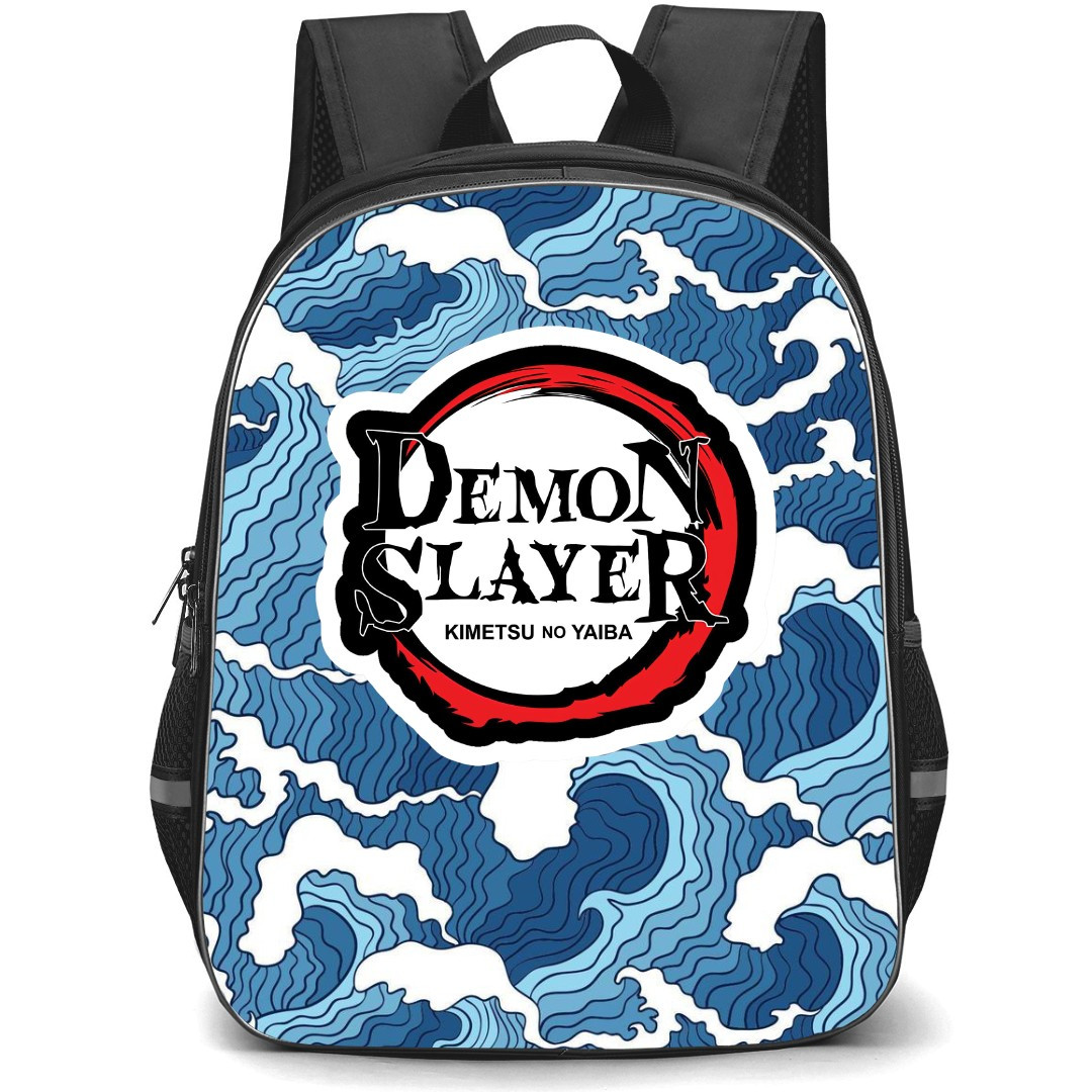 Demon Slayer Backpack StudentPack - Demon Slayer Logo On Wave Background