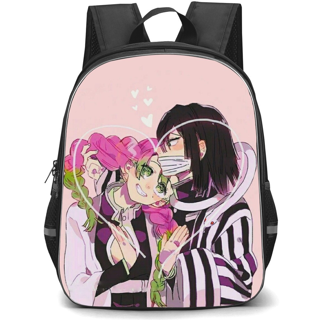 Demon Slayer Backpack StudentPack - Mitsuri Kanroji Obanai Iguro On Pink Background