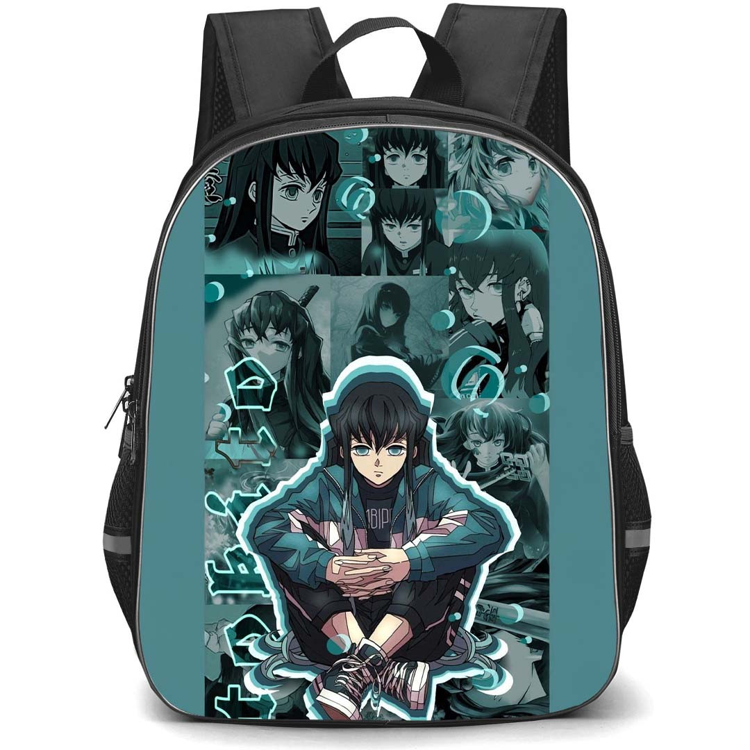 Demon Slayer Muichiro Tokito Backpack StudentPack - Muichiro Tokito Indian Sit Collage Background