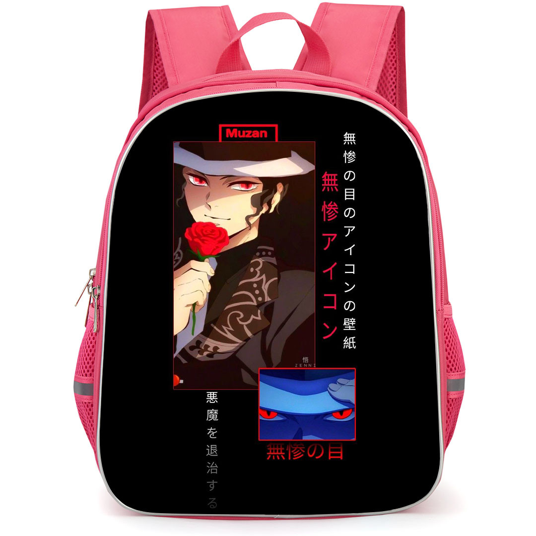 Demon Slayer Muichiro Tokito Backpack StudentPack - Muzan Kibutsuji Holding Rose Poster Art