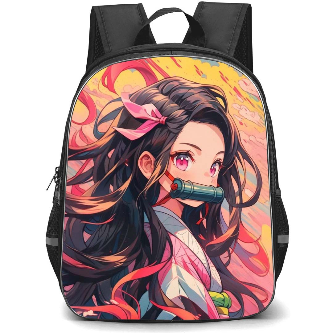Demon Slayer Nezuko Kamado Backpack StudentPack - Nezuko Kamado Head Portrait Anime Art Pink Background
