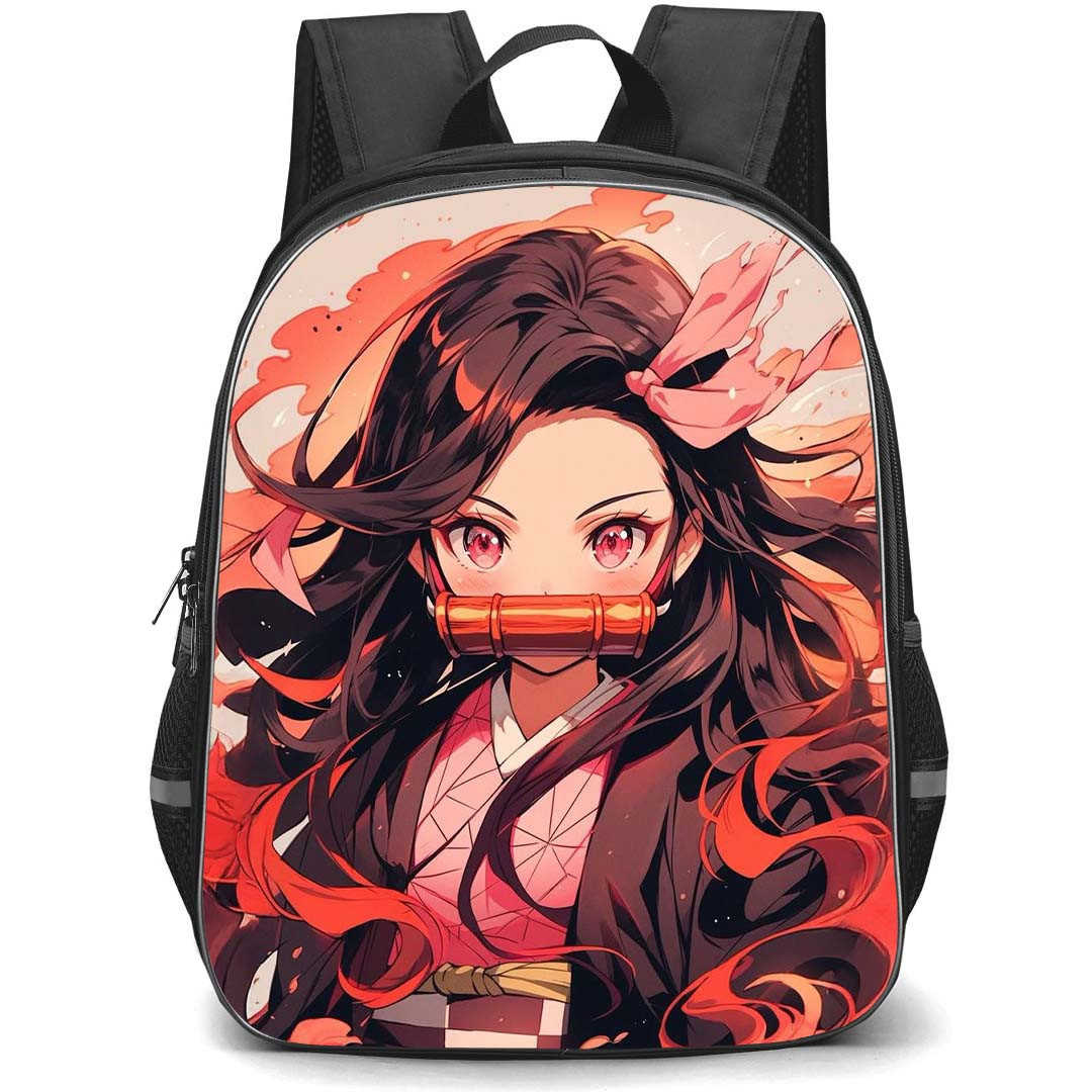 Demon Slayer Nezuko Kamado Backpack StudentPack - Nezuko Kamado Red Smoke Background