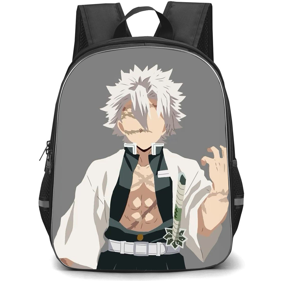 Demon Slayer Sanemi Shinazugawa Backpack StudentPack - Sanemi Shinazugawa Minimalist Art Grey Background